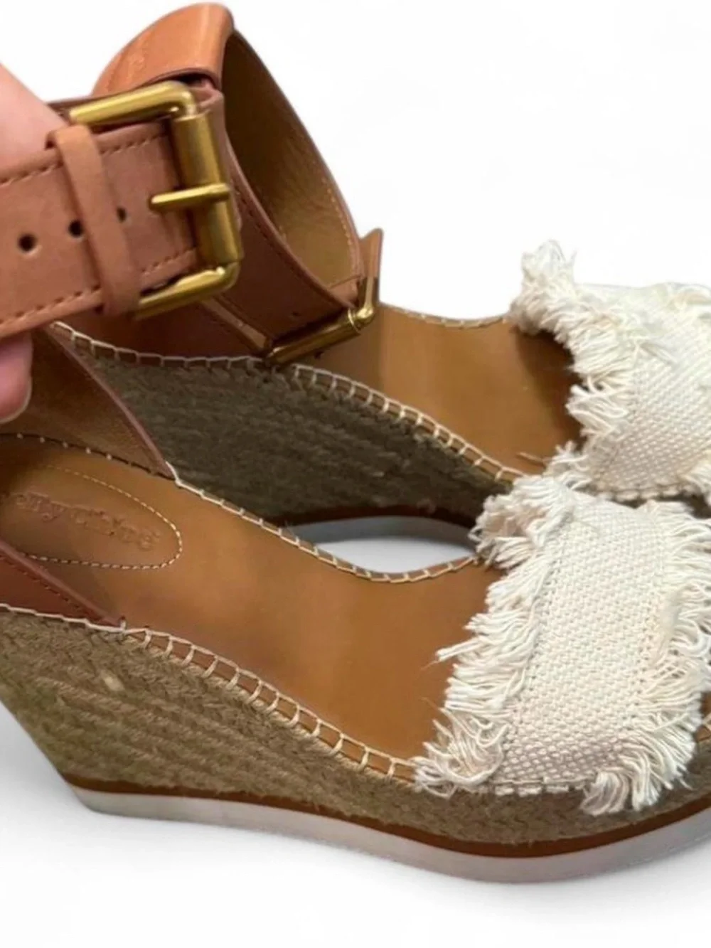 see by chloé woven espadrille wedge sandals with frayed detail